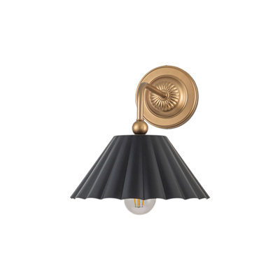 Dimmable Armed Sconce With Pleated Scalloped Shade