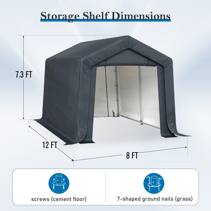 Galvanized Steel Storage Canopy, 87" H x 96" W x 144" D