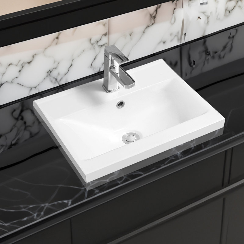 5004 Ceramic Mid-Edge Inset Basin with Dipped Bowl, 18cm H x 51cm W x 39cm D