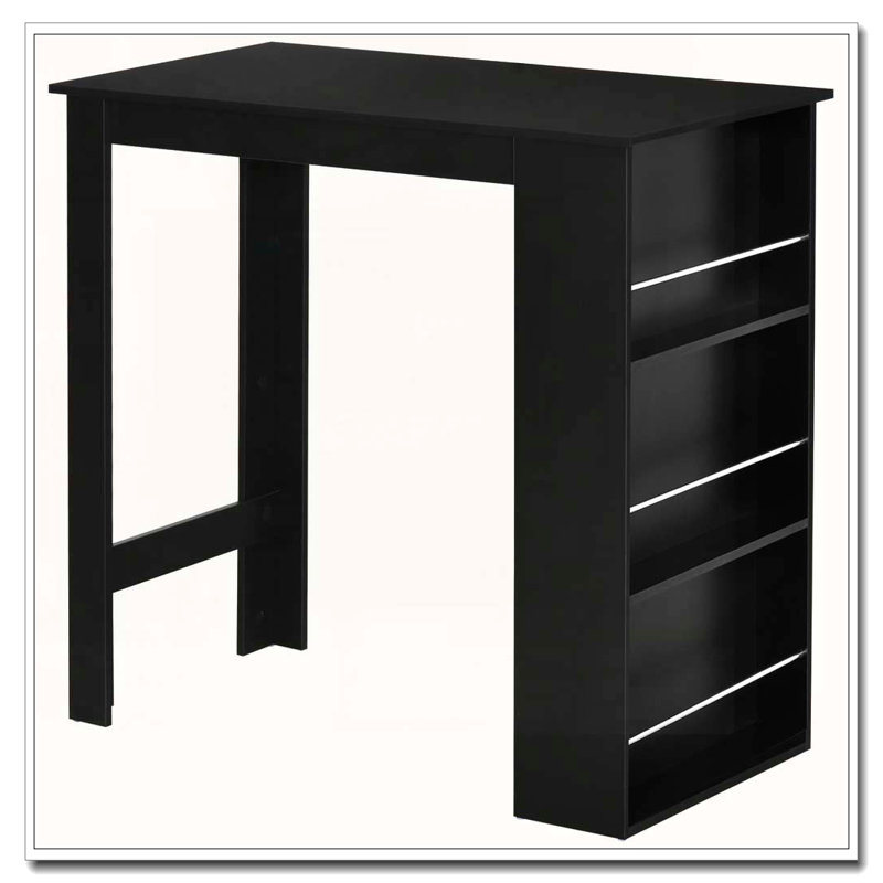 Table de bar à hauteur de comptoir avec 3 tablettes de rangement, H 41,8 po x L 44 po x l 22,5 po, Noir, Noir