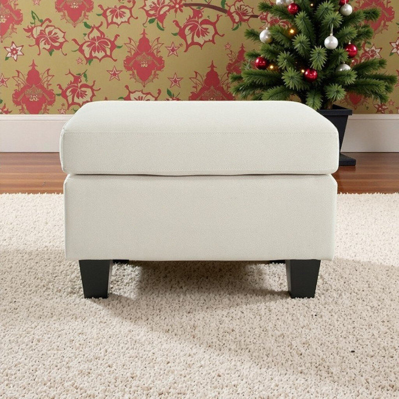 Upholstered Ottoman with Birch Wood Legs, Beige