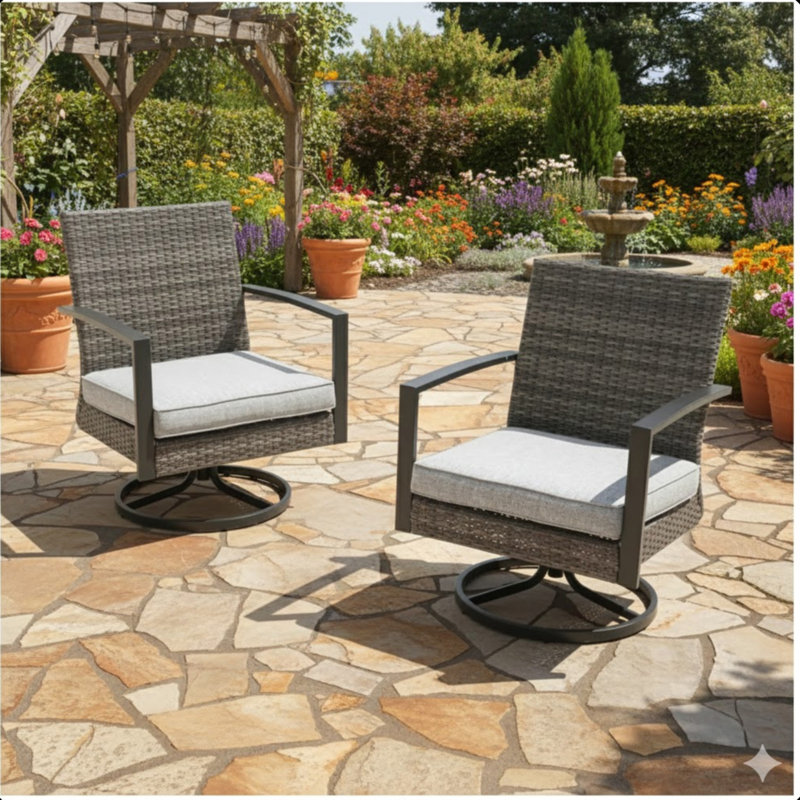 Ensemble de 2 chaises de patio berçantes pivotantes grises