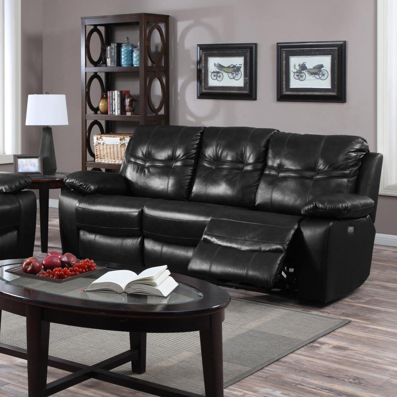 Raelyn Faux Leather Reclining Sofa, Black