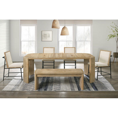 Rustic Extendable 84 x 38 x 30.5 Inch Solid Wood and Engineered Wood 6 Piece Round Dining Set Driftwood with Extendable Table