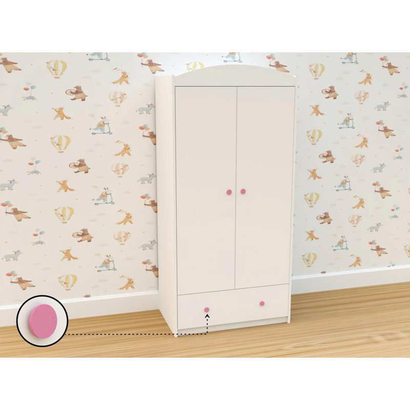 Plumley 2 Door Wardrobe, White/Pink