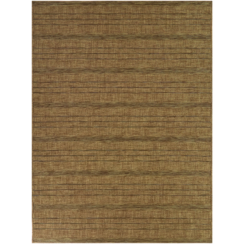 Tapis intérieur / extérieur rayé brun Griego, Rectangle 7 pi 10 po x 10 pi