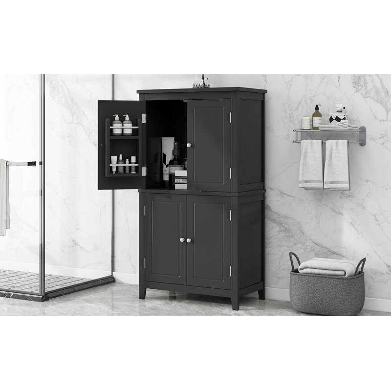Armoire de rangement autoportante moderne Iridell avec tablettes réglables et finition imperméable, Noir