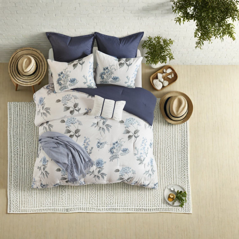 Ensembles de literie en seersucker Farmhouse, édredon en microfibre de style floral pour la maison