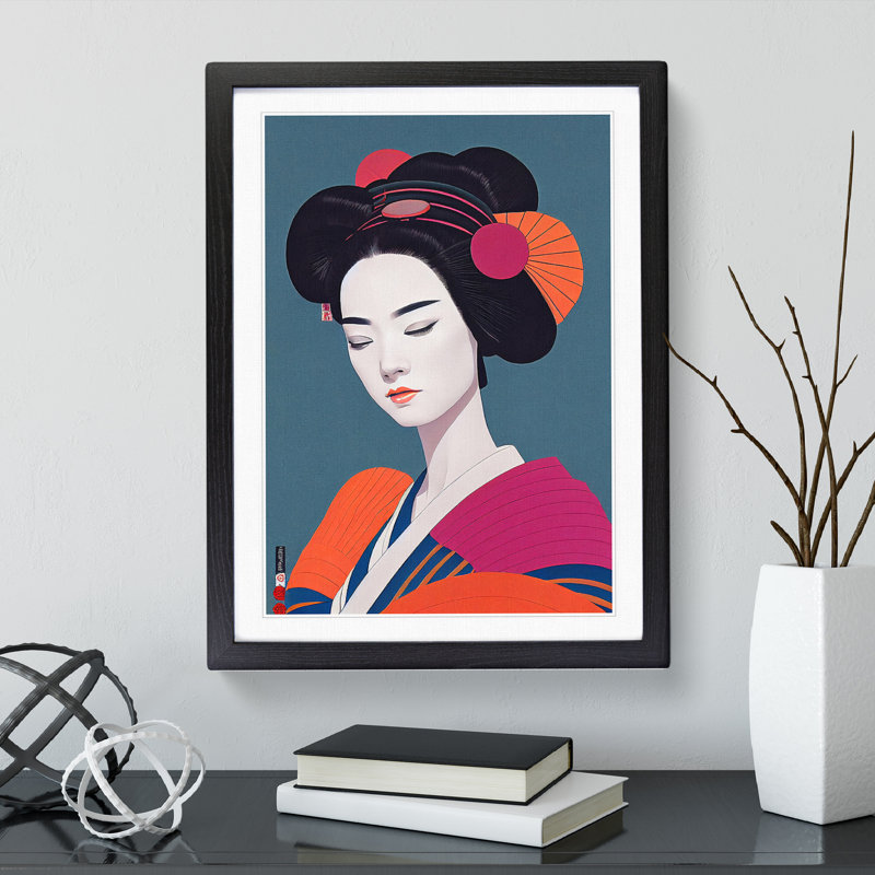 Dazzling Geisha - Single Picture Frame Print, 64cm H x 46cm W x 2cm D, Black