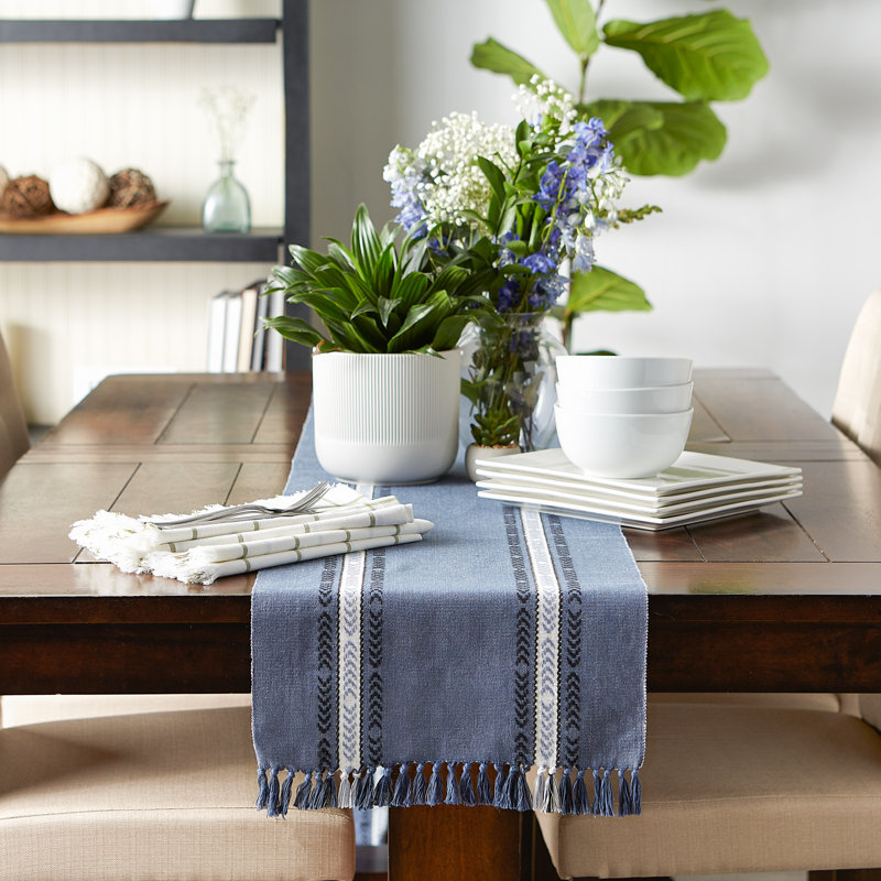 Aleahya Striped 100% Cotton Table Runner, 108" x 14", Blue