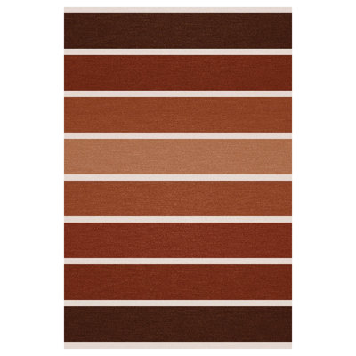 Tapis rouge / brun en polypropylène tissé à plat à rayures Rectangle