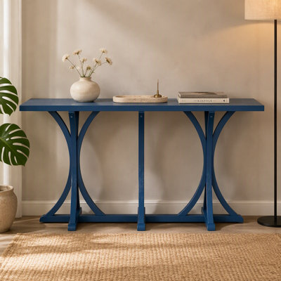 Console en bois de 152 cm (59,8 po) avec plateau en placage de chêne, table d'entrée de style campagnard avec pieds fins et incurvés en bois d'hévéa, pour salon, entrée, couloir, salle à manger.