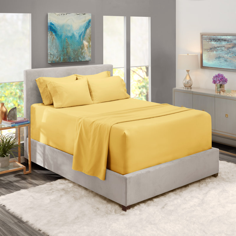 Ensemble de draps en micro-fibre, Jaune, Drap-housse pour lit simple TG