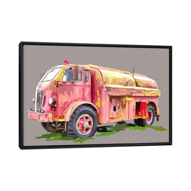 «Painterly Firetruck», reproduction sur toile, H 18 po x l 26 po x P 1,5 po, Toile avec cadre noir, Pas de tapis