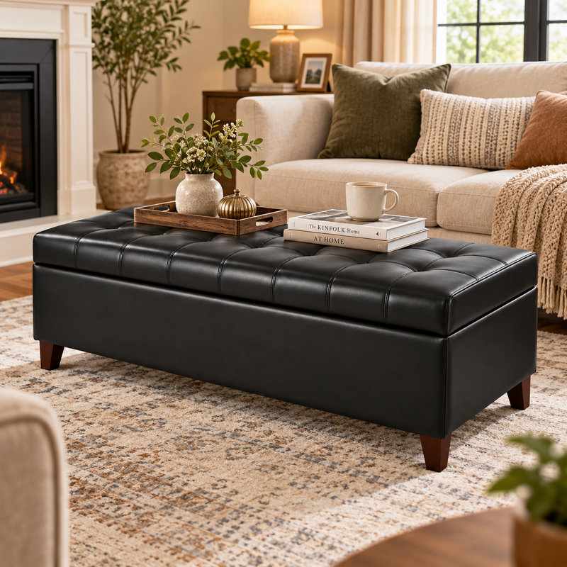 Banc de rangement en simili cuir Loggins, Noir
