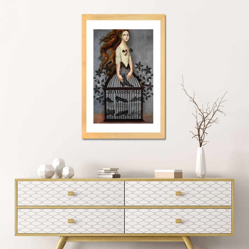 «Cinderella» par Catrin Welz-Stein - impression d'art graphique, H 24 po x l 16 po x P 1 po, Toile avec cadre en bois beige