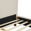 Structure de lit tapissier pour grand lit avec tissu en lin, tête de lit épaisse et pieds en bois massif, beige