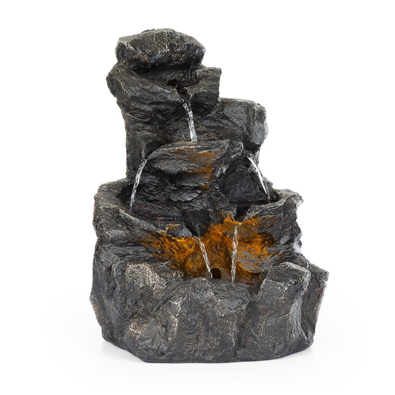 Outdoor Rock Fountain with Lights