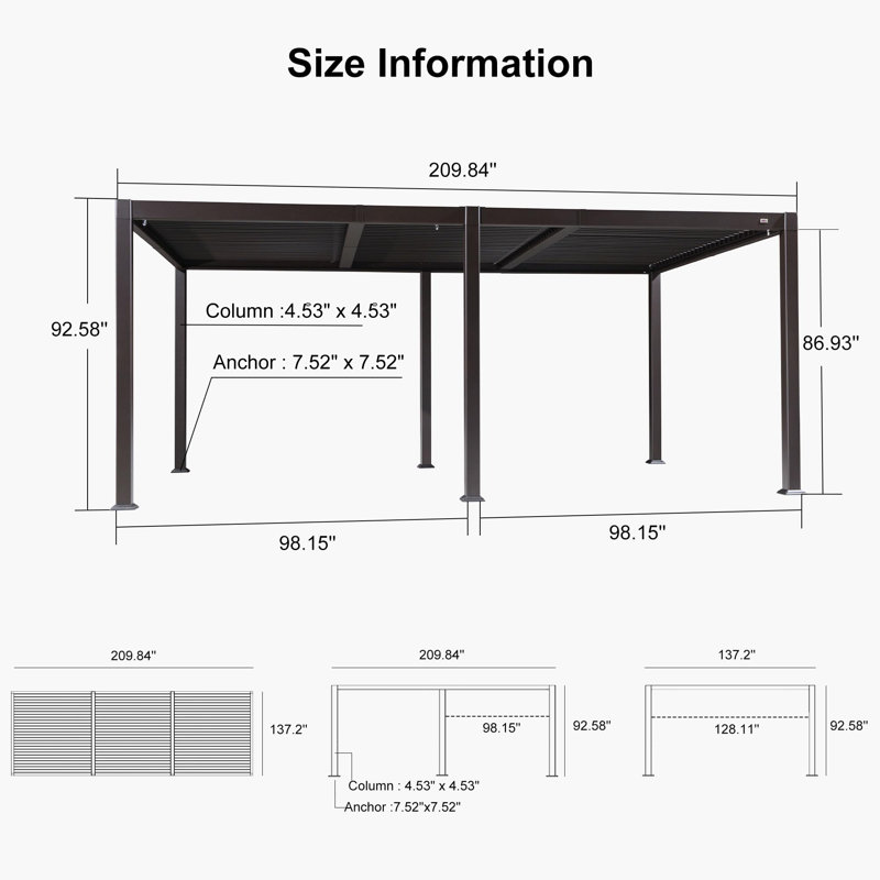 Pergola en aluminium mauve, H 92,58 po x l 109,84 po x P 137,2 po