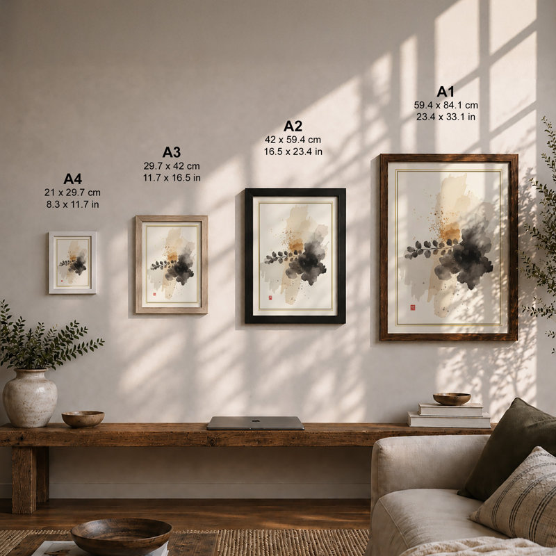 Abstracted Forms in Wash Abstract - Framed Print, A4 - 29.7 x 21.0 cm, Black