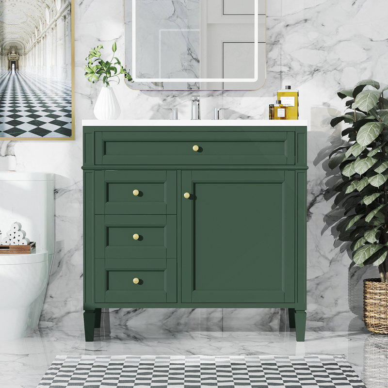 Meuble-lavabo moderne 36 po avec lavabo supérieur, Vert