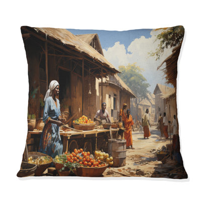 African Vibrant Market II - Coussin décoratif imprimé d'art africain
