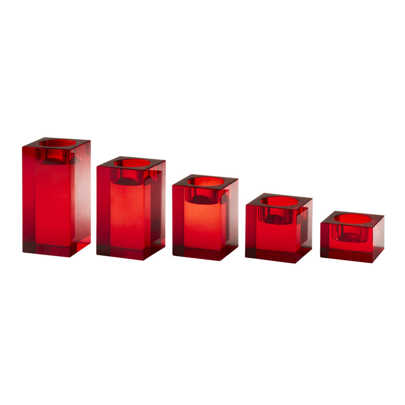 Clear Crystal Votive Candle Holder – Modern Glass Tealight Holder for Home Décor, Weddings, Centerpieces, and Events, Red, 4