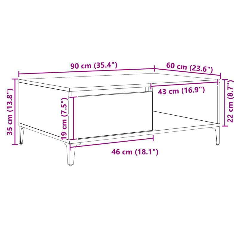 Coffee Table Couch Tea Side Table Chipboard, Artisan Oak, Black