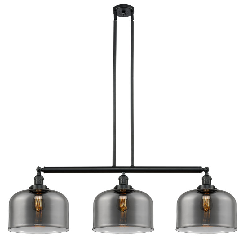 Bell - 3 Light 42" Stem Hung Island Light , Plated Smoke, Matte Black, LED