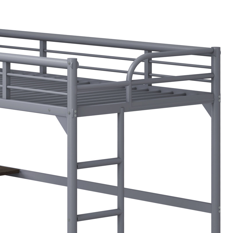 Lit mezzanine simple en métal avec bureau - Solution, argent et garde-corps pratique
