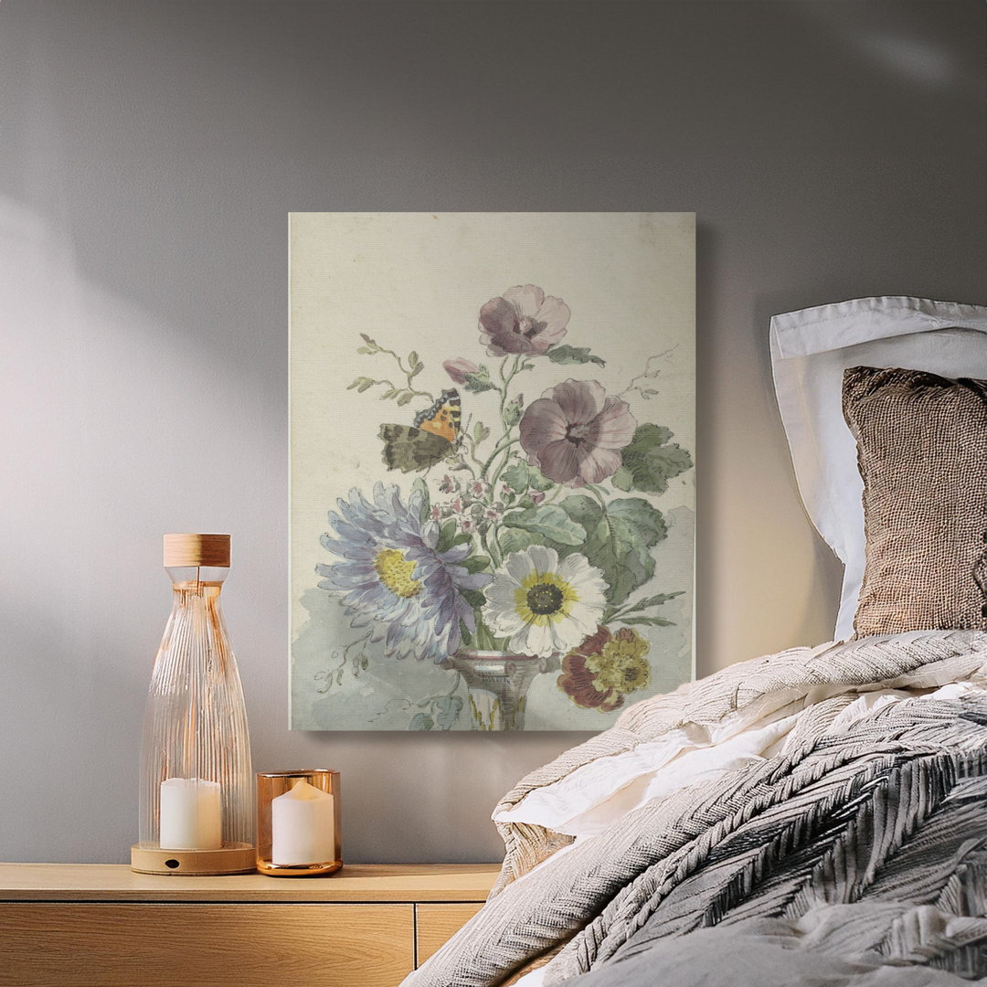 Vintage Botanical Watercolor Flower Hetzel Print, Butterfly Rustic Floral Cottagecore Home Decor Gift for Her
