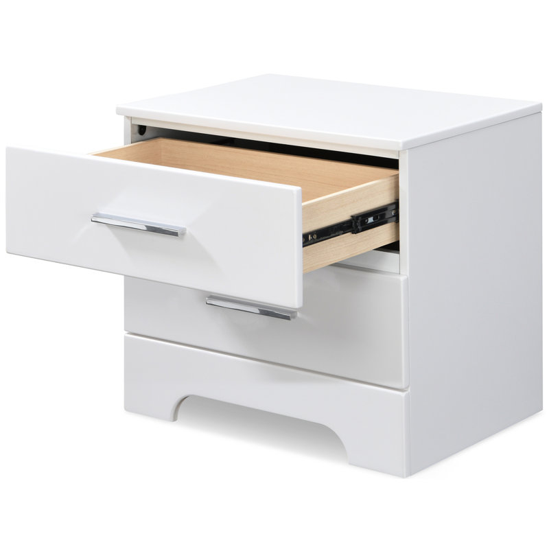 Table de chevet 2 tiroirs Hudson avec port USB et rangement, blanc, Blanc