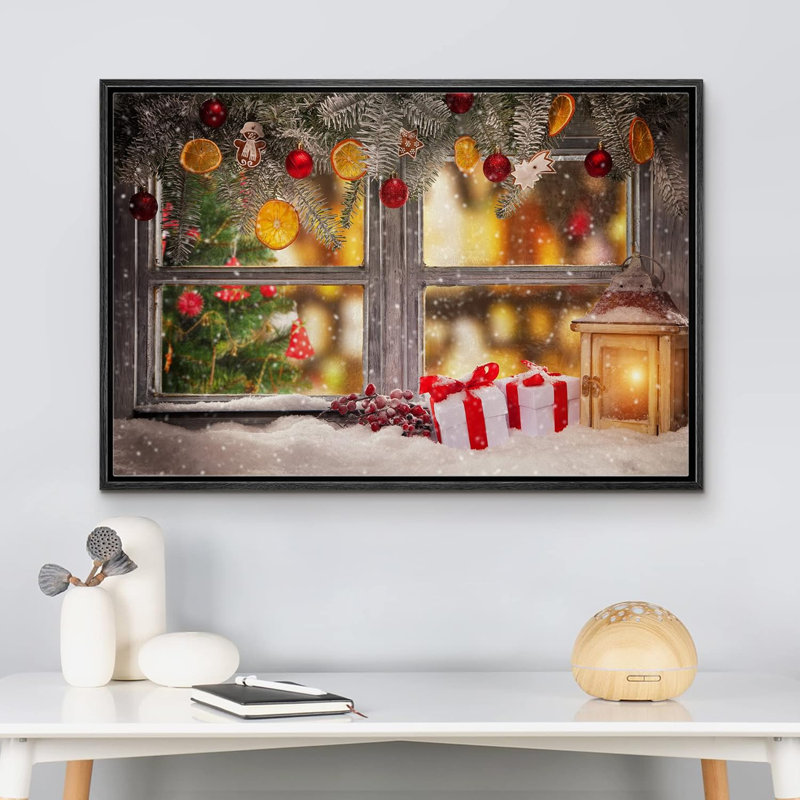 Christmas Holiday Celebration Graphic Art, 16" H x 24" W, Black Floater Framed