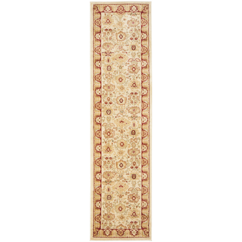 Tapis crème / rouge Dunbar, Tapis de couloir 2 pi 3 po x 8 pi
