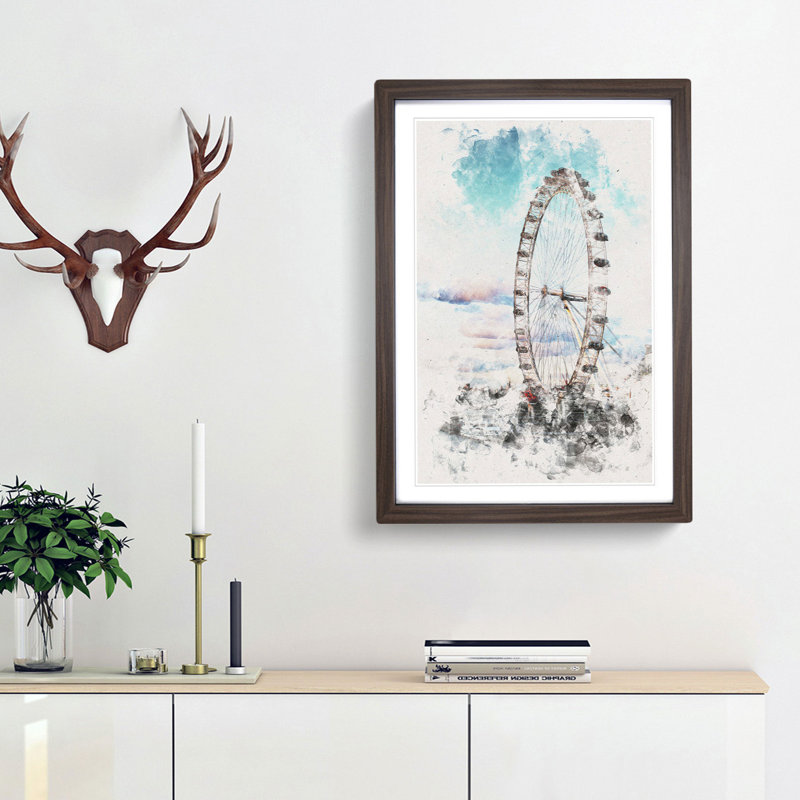 The London Eye - Framed Print, 63cm H x 45cm W x 2cm D, Walnut Framed