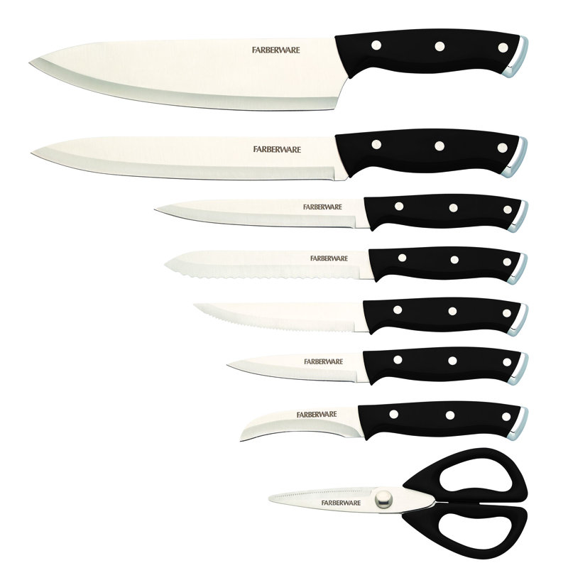 Black 14-Piece Knife Block Set with Built-In Sharpener