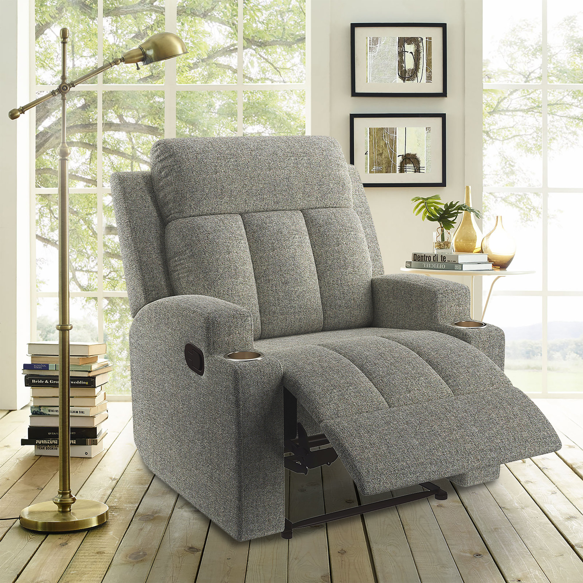 Ottomanson Cupholders Comfortable Easy Manual RECLINING, Gray