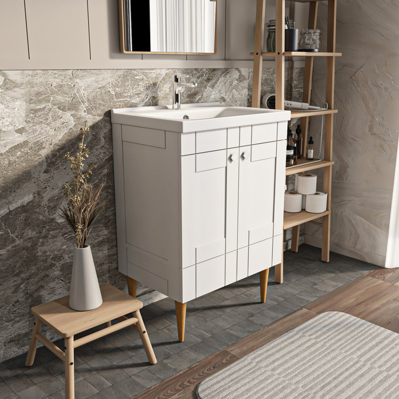 Sara Bathroom Vanity with Ceramic Sink, White, 25"