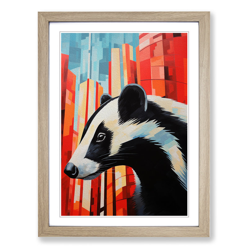 Badger Constructivism Art - Framed Print, Oak Framed, 34cm H x 25cm W x 2cm D