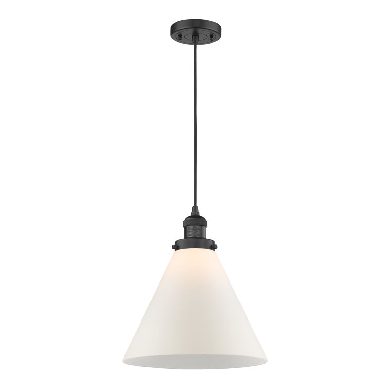Luminaire suspendu 1 lumière à cône simple Vistawood, H 14,13 po x l 12 po x P 12 po, Blanc mat, Noir mat