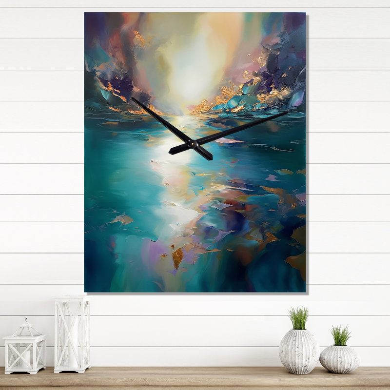 Horloge murale lac surdimensionnée bleu sarcelle I, Grand