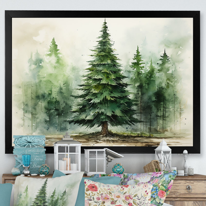 Minimalisme, pin, forêt I - pin, art mural, H 30 po x l 40 po x P 1,5 po, Cadre d'angle fermé noir