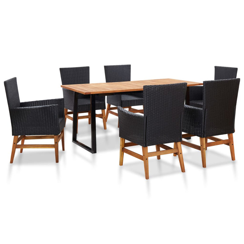 7 Piece Dining Table with Cushions, Black