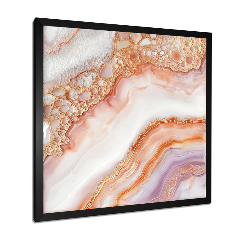 Art orangé orangé orange et agate harmonique III - pierre géode, H 16 po x l 16 po, Noir