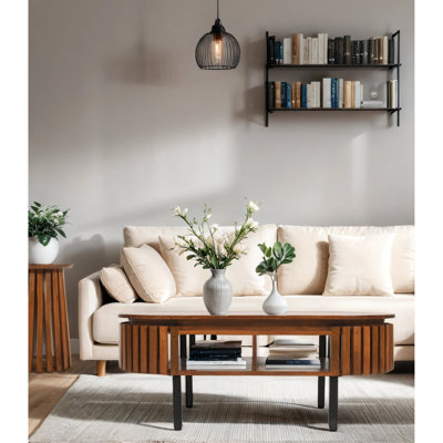 Slatted Mango Wood Rectangular Coffee Table