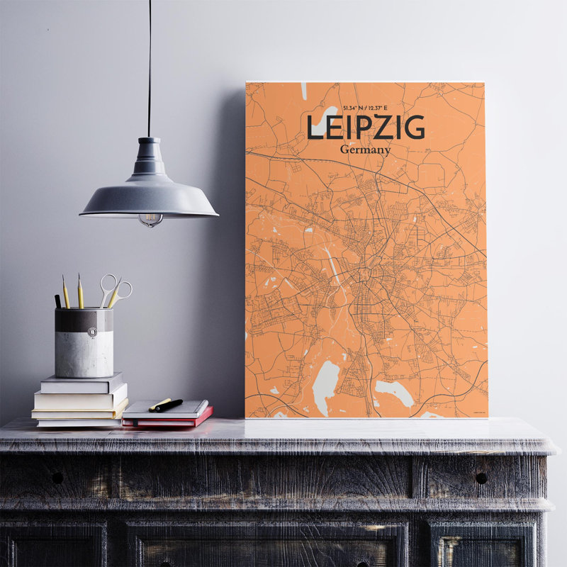 Art graphique de la carte de la ville, H 27,6 po x l 19,7 po, Orange / gris