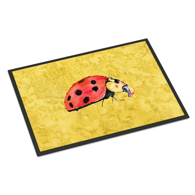 Tapis intérieur / extérieur jaune tissé à la machine rectangulaire en polyester Aevry, Rectangle 2 pi x 3 pi