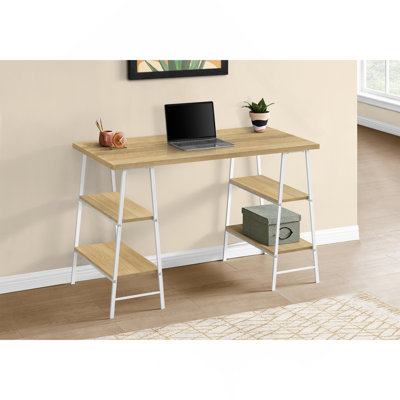 Bureau d'ordinateur, bureau personnel, ordinateur portable, tablettes de rangement, L 48 po, travail, stratifié naturel, métal, contemporain, moderne
