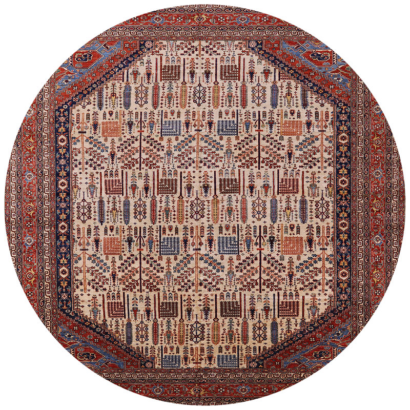 Tapis brun / bleu / noir, Rond 8 pi
