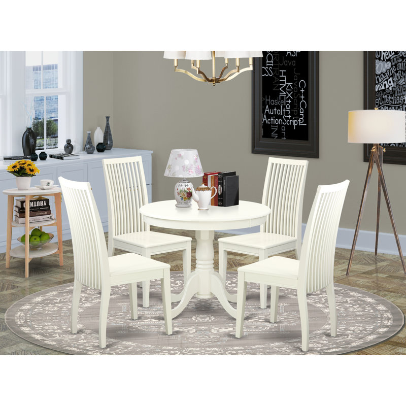 5 Piece Modern Dining Table Set Includes a Round Kitchen Table with Pedestal and 4 Dining Room Chairs, Linen White